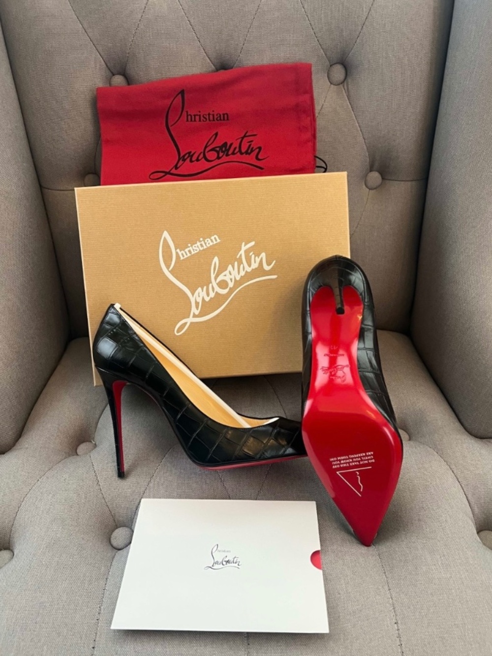 Authentic Louboutin Kate Black Crocodile Pumps